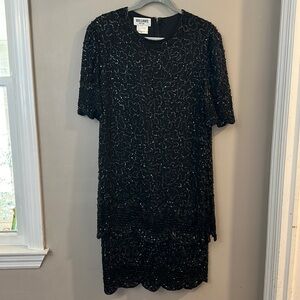 Vintage Black Sequin Beaded Party Dress